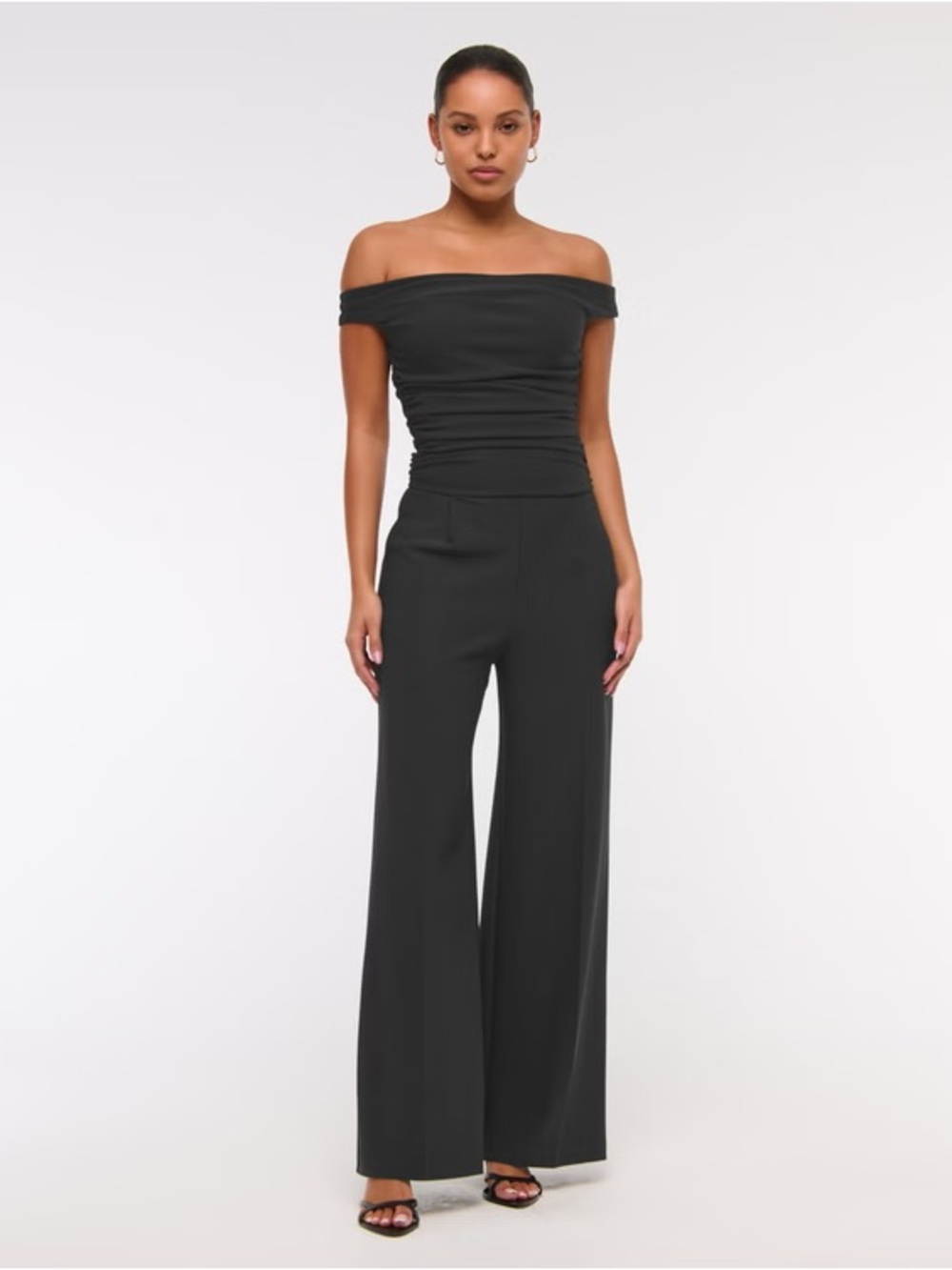 NWT Abercrombie Off-The-Shoulder Draped Jumpsuit, Black, Size XS Regular Length